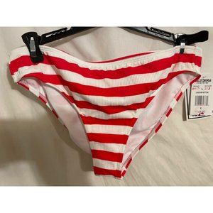 Women's Ribbed Red/White Striped Mid Bottoms California Sunshine L Large